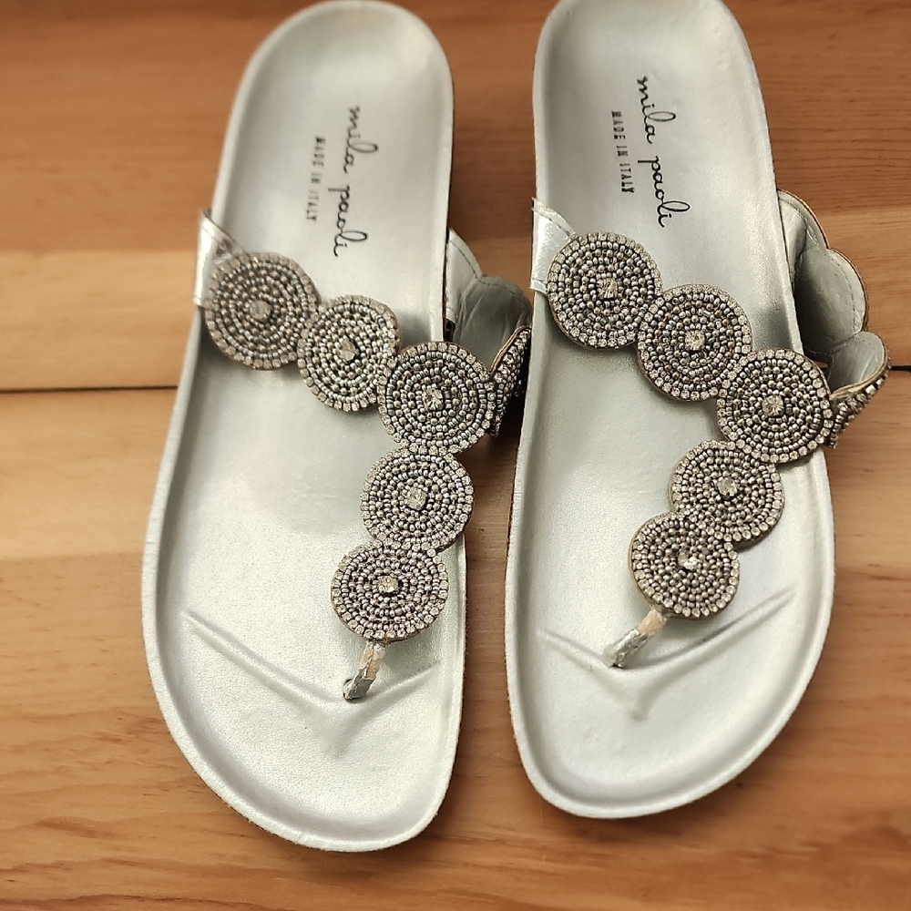 Mila Paoli Silver Embellished Women's Sandals